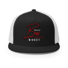 Load image into Gallery viewer, Gorilla Boss Mindset Trucker Cap in black and white, featuring a bold embroidered logo, perfect for stylish everyday wear.