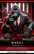 Load image into Gallery viewer, Gorilla Boss Mindset e-book cover featuring a confident gorilla in a suit, symbolizing strength and leadership.