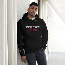 Load image into Gallery viewer, Man wearing the Gorilla Godz "Manifest Success" unisex hoodie in black, showcasing stylish design and comfort.