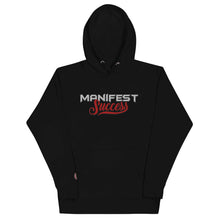 Load image into Gallery viewer, Black unisex hoodie with "Manifest Success" graphic, showcasing comfort and style for a powerful mindset.