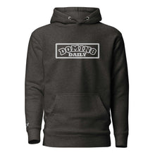 Load image into Gallery viewer, Domin8 Daily unisex pullover hoodie in dark gray with front pouch pocket and embroidered branding.