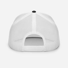 Load image into Gallery viewer, Back view of a white Gorilla Boss Mindset Trucker Cap showcasing its breathable mesh design and adjustable strap.
