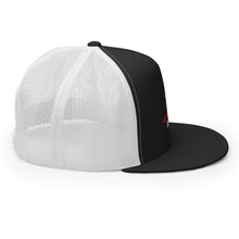 Load image into Gallery viewer, Gorilla Boss Mindset Trucker Cap showing black front and white mesh back, perfect for confident streetwear style.
