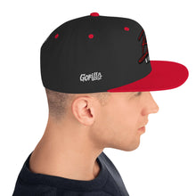 Load image into Gallery viewer, Side view of a Gorilla Boss Mindset Snapback Hat featuring a black cap and red visor, showcasing style and comfort.
